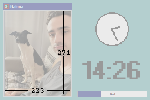 O painel da galeria medido na tela do Alexo: 223 pixels de largura por 271 de altura